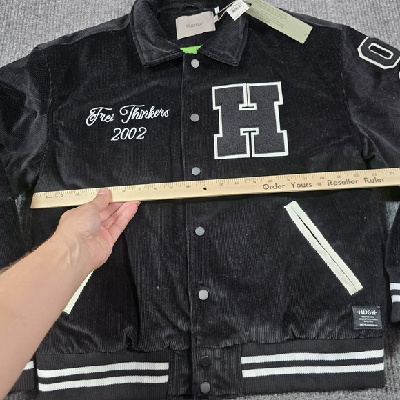 Hudson Varsity Jacket Men Medium Black Corduroy College Free Thinkers HM-170 NEW - Picture 12 of 14